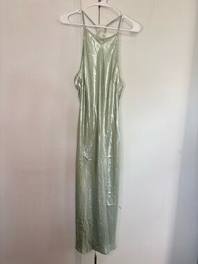 FREE PEOPLE INTIMATELY MINT GREEN METALLIC LACE BACK MIDI DRESS SZ MEDIUM